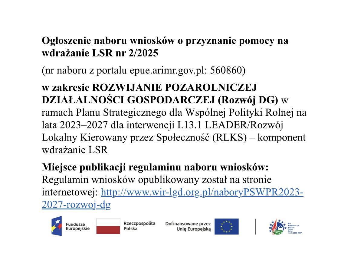 Zdjęcie: Ogłoszenie naboru wniosków o przyznanie pomocy na wdrażanie LSR nr 2/2025