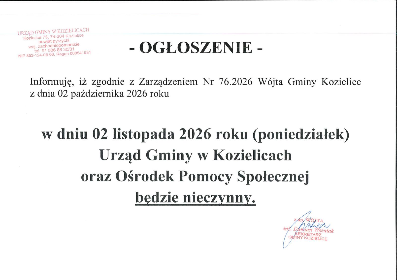 Zdjęcie: OGŁOSZENIE