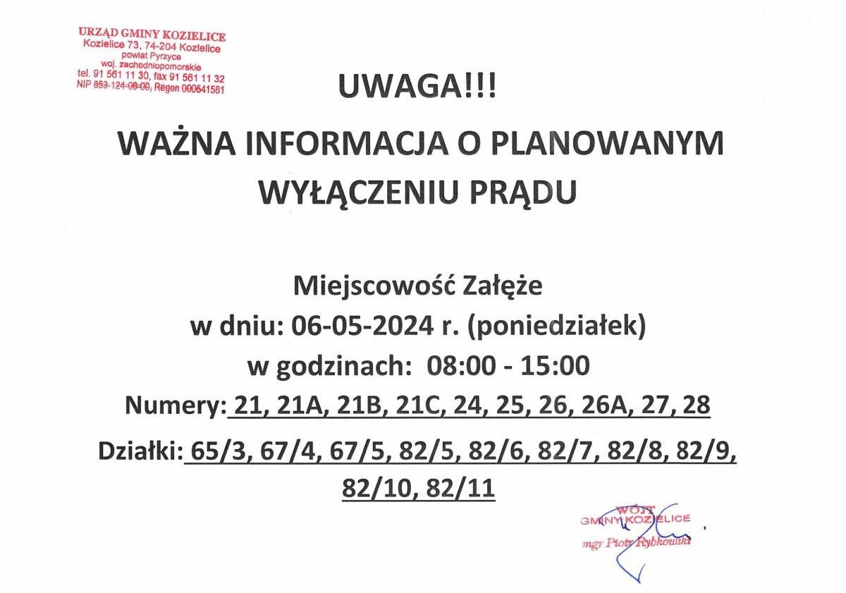 Zdjęcie: PLANOWANE WYŁĄCZENIA PRĄDU