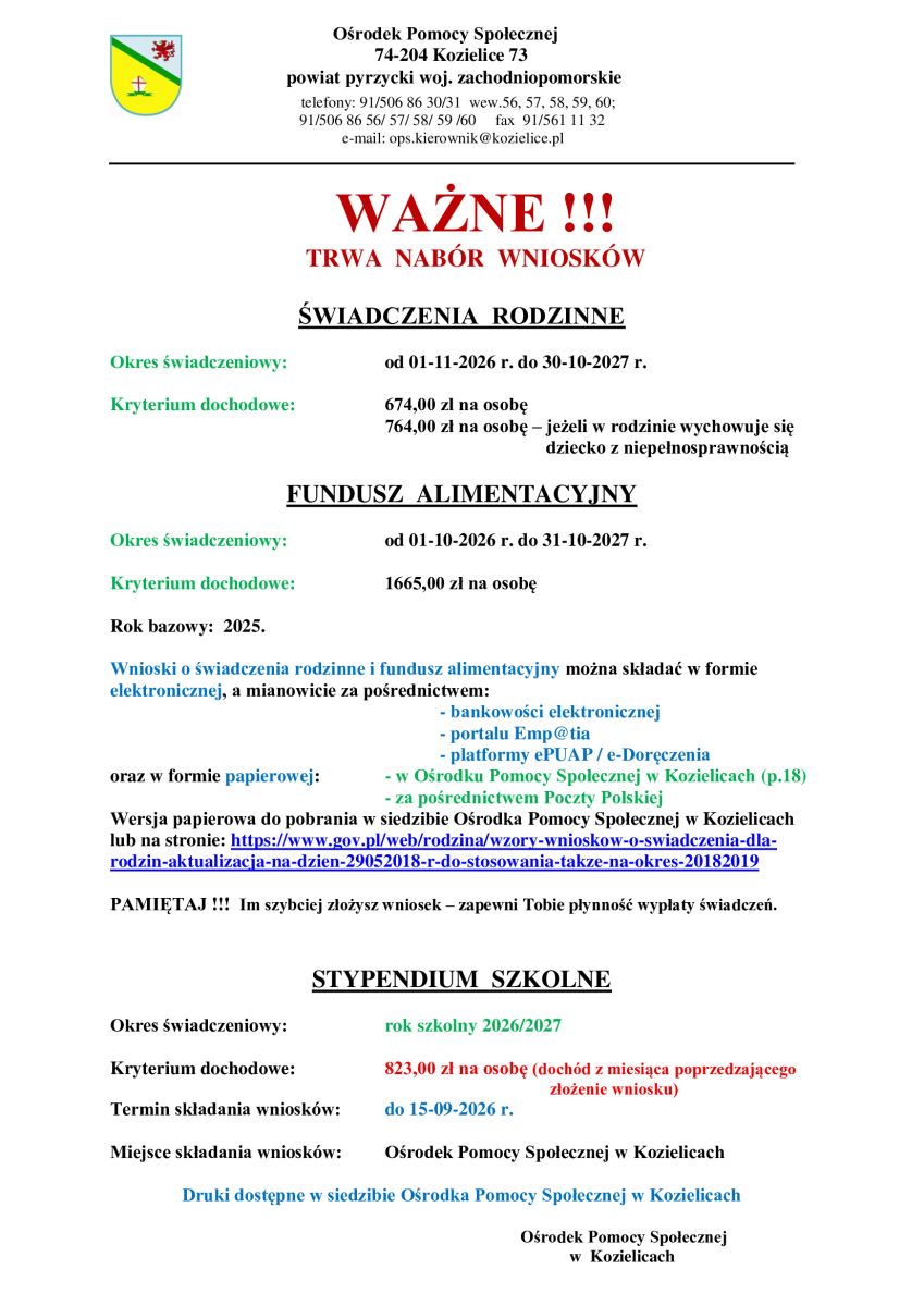Zdjęcie: WAŻNE !!! TRWA NABÓR WNIOSKÓW