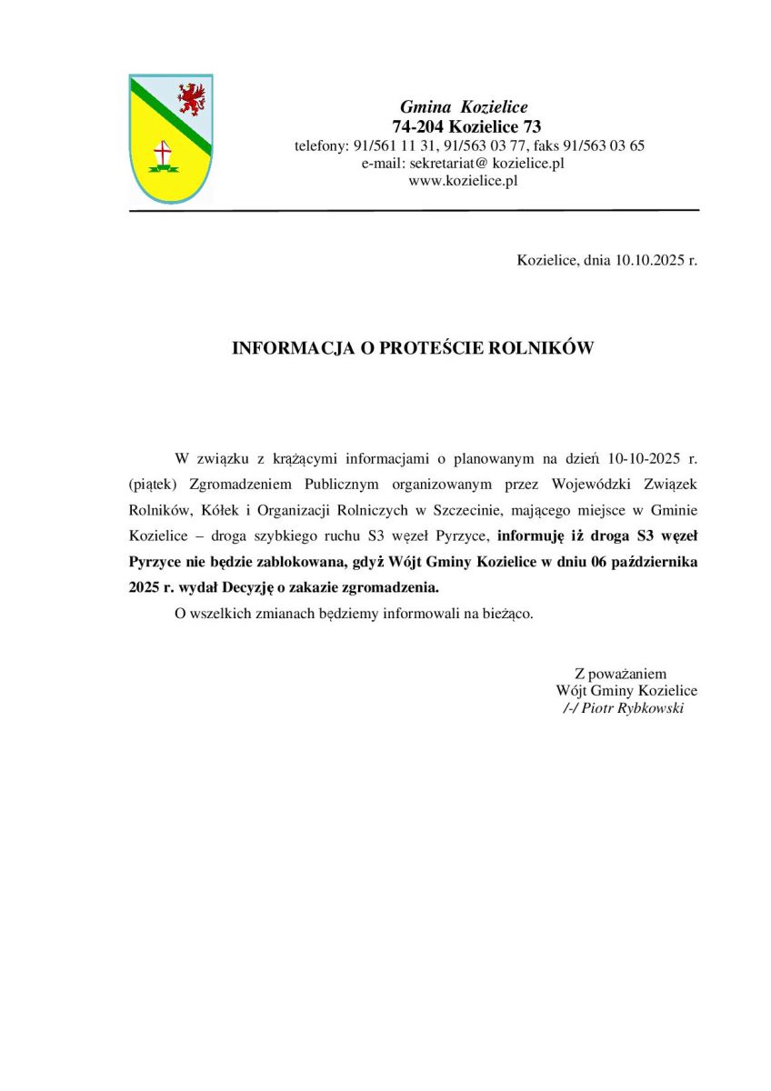 Zdjęcie: Informacja o proteście rolników