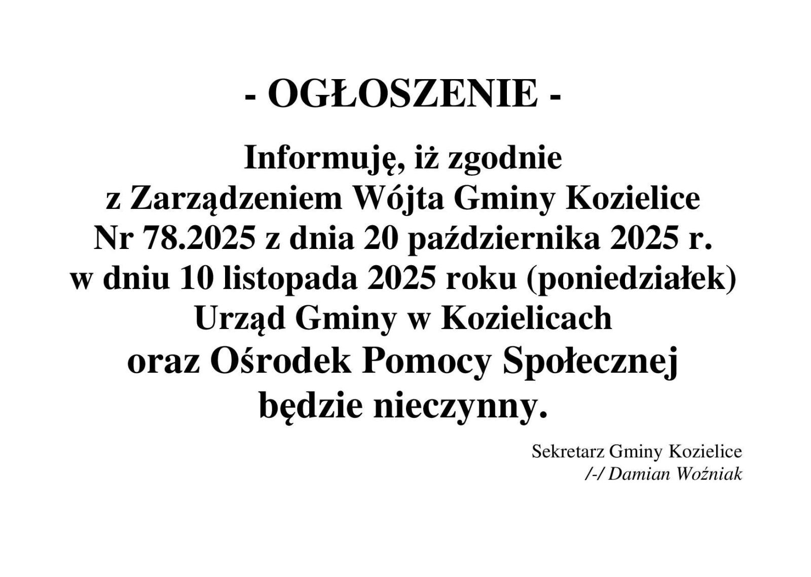 Zdjęcie: - OGŁOSZENIE -