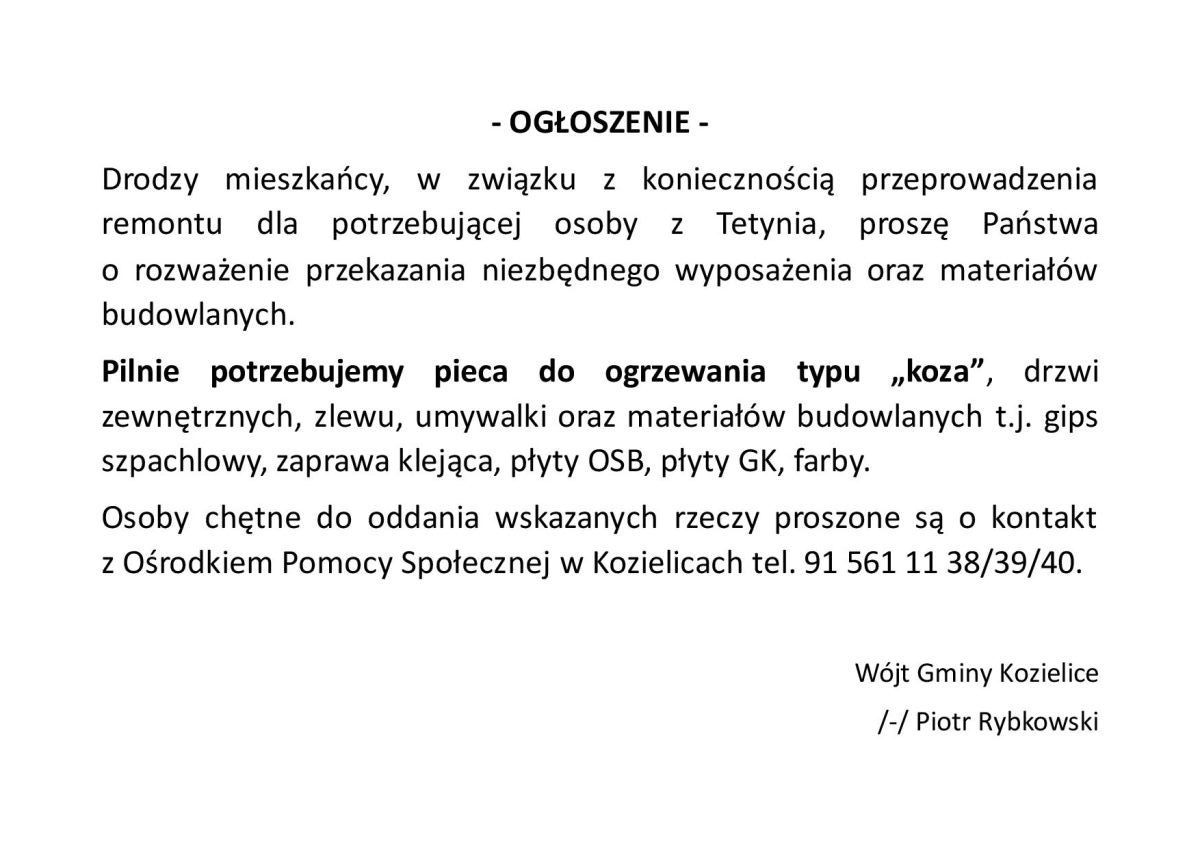 Zdjęcie: Ogłoszenie zbiorka