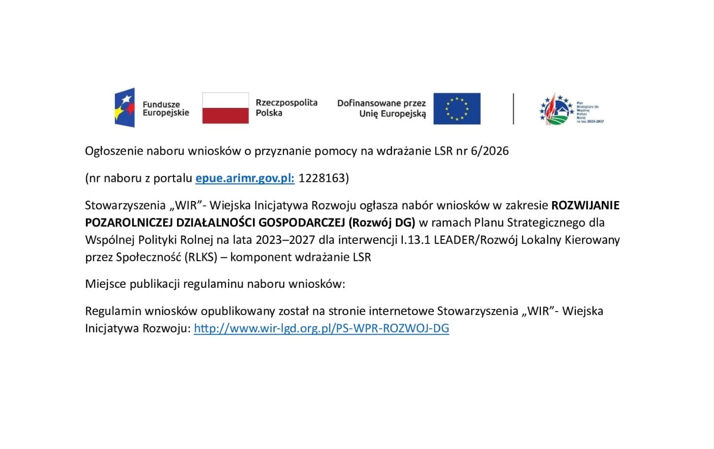 Zdjęcie: Ogłoszenie naboru wniosków o przyznanie pomocy na wdrażanie LSR NR 6/2026
