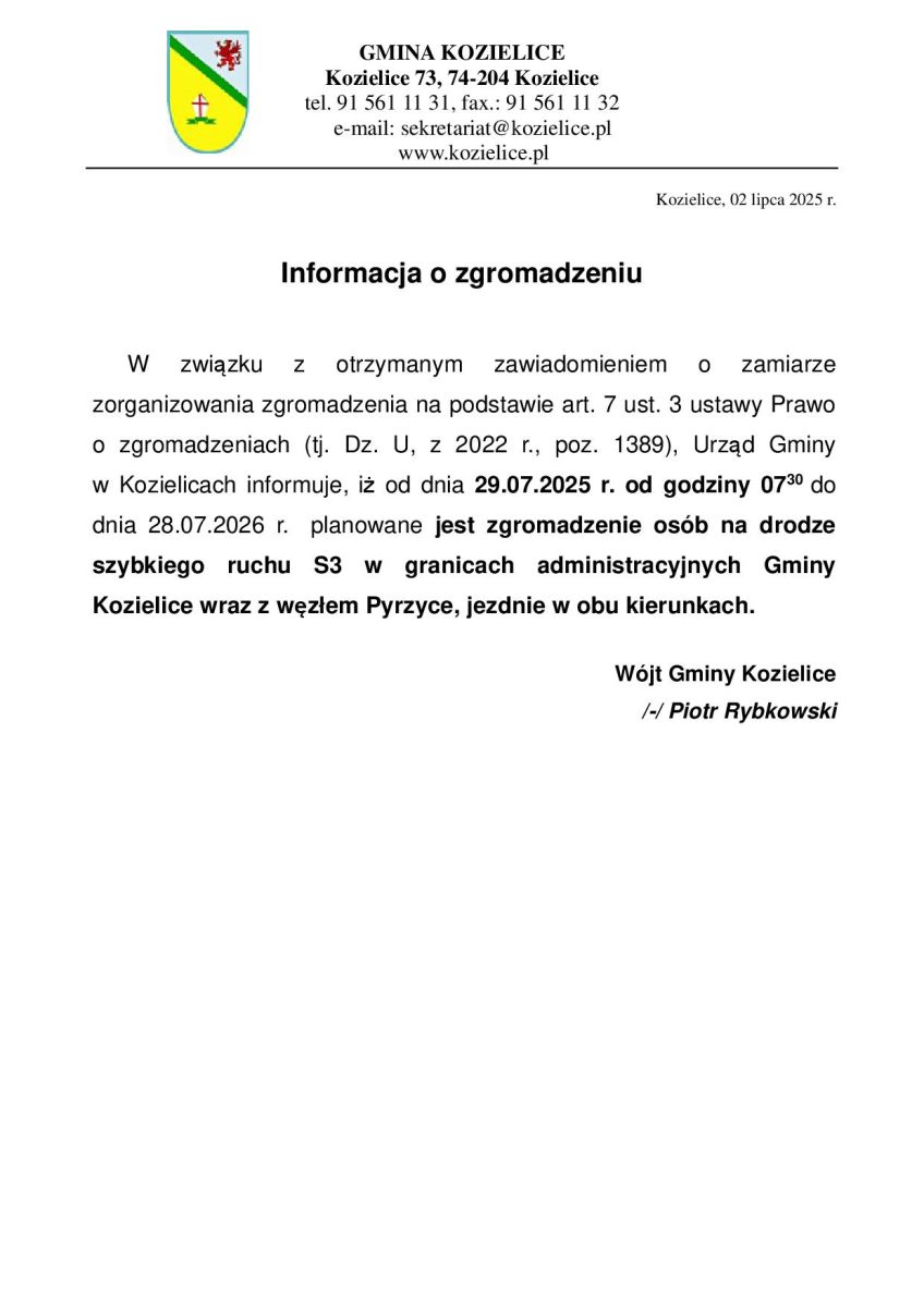Zdjęcie: INFORMACJA O ZGROMADZENIU
