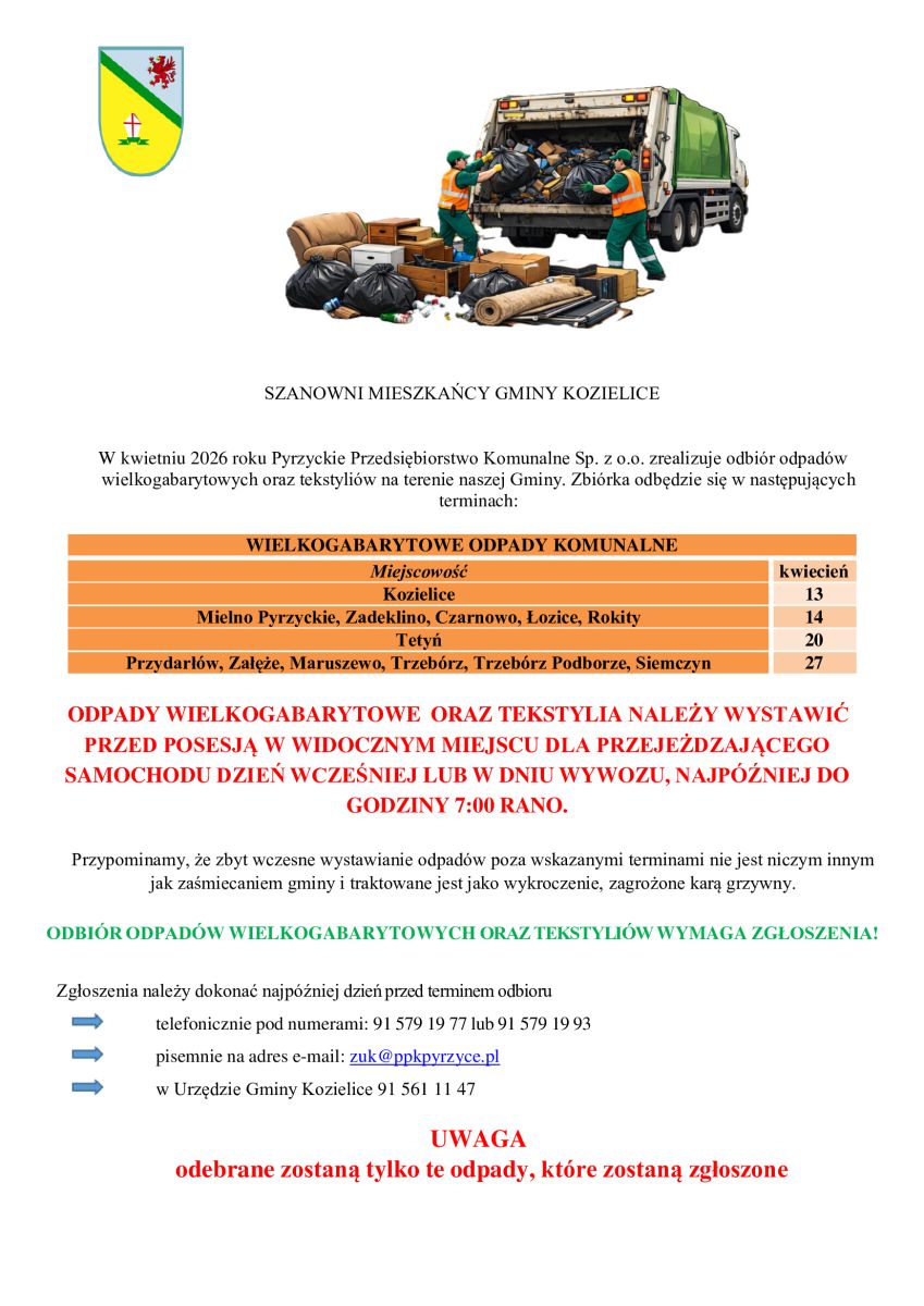 Zdjęcie: ODBIÓR WIELKOGABARYTOWYCH ODPADÓW KOMUNALNYCH